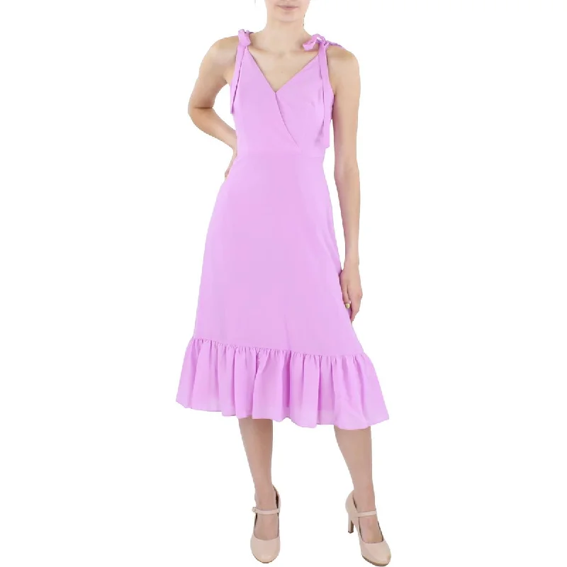 Fashionista Favorites Aidan Mattox Women's Ruffled V-Neck Tie Sleeve A-Line Midi Dress