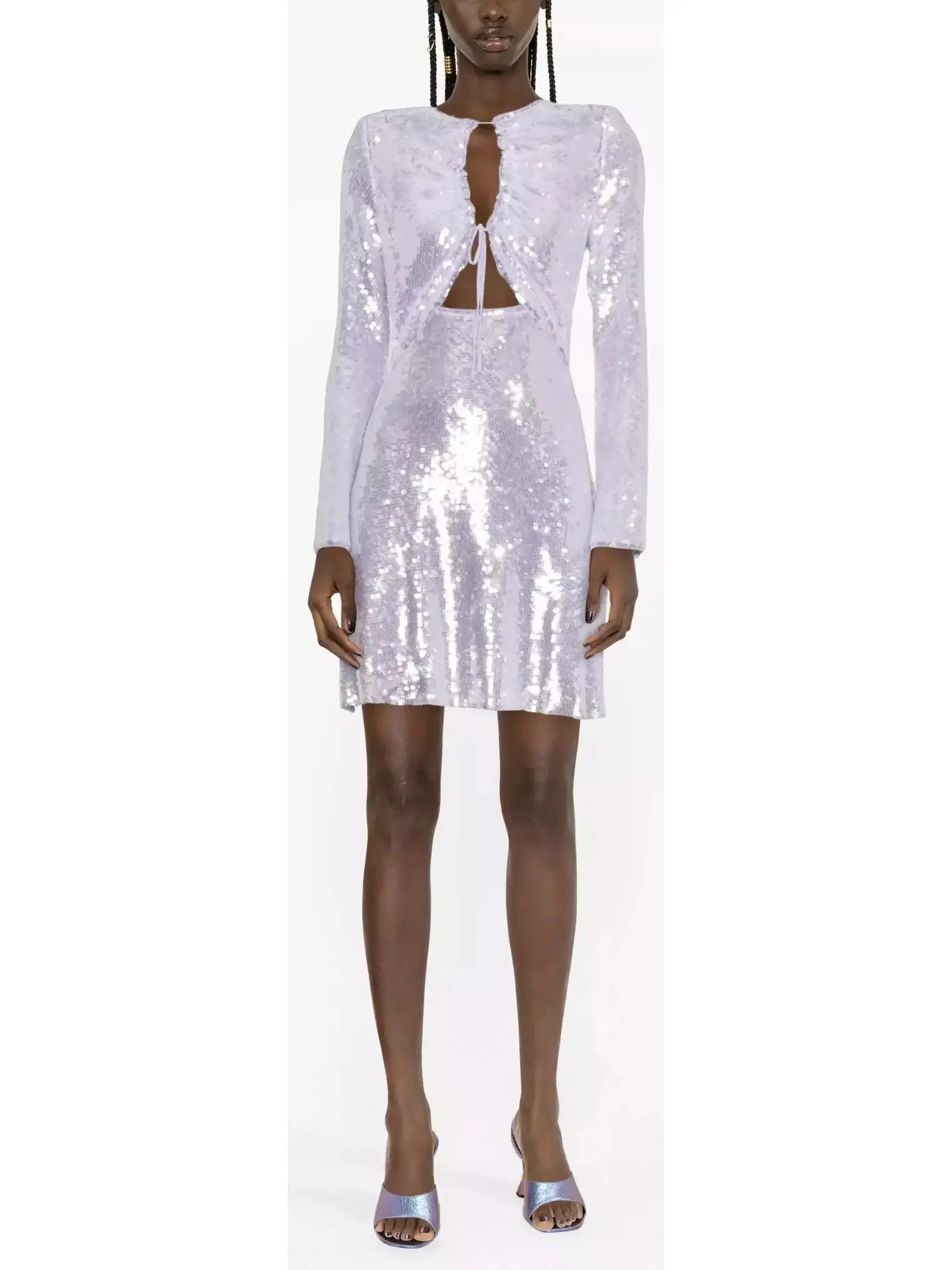 Hot Trends Lilac Sequin Gathered Mini Dress