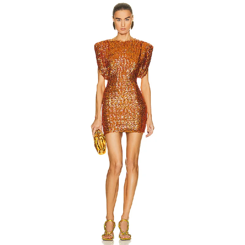 Bid Farewell To The Old Season Round Neck Sleeveless Sequins Mini Dress KLYF902
