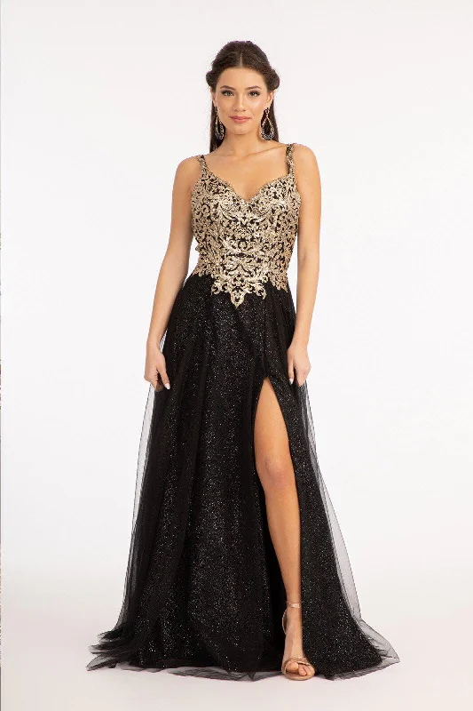 Trendy Women's Wear Long Sleeveless Formal Glitter Prom Slit Dress