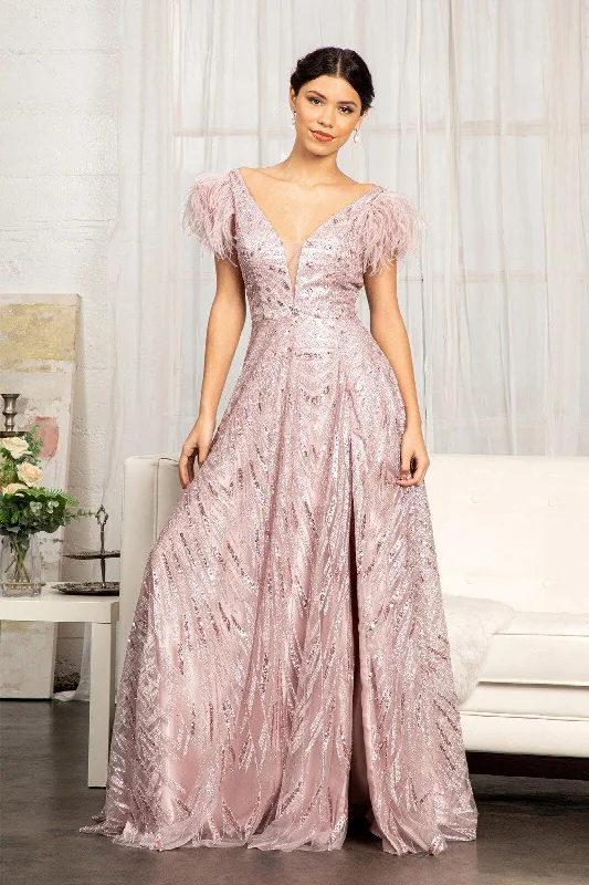 Trendy Boutiques Online Long Formal Sleeveless Feather Prom Dress