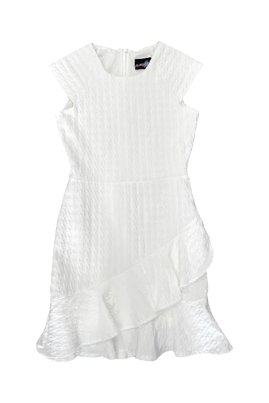 Trendy Pulse Ivory Ruffle Front Dress