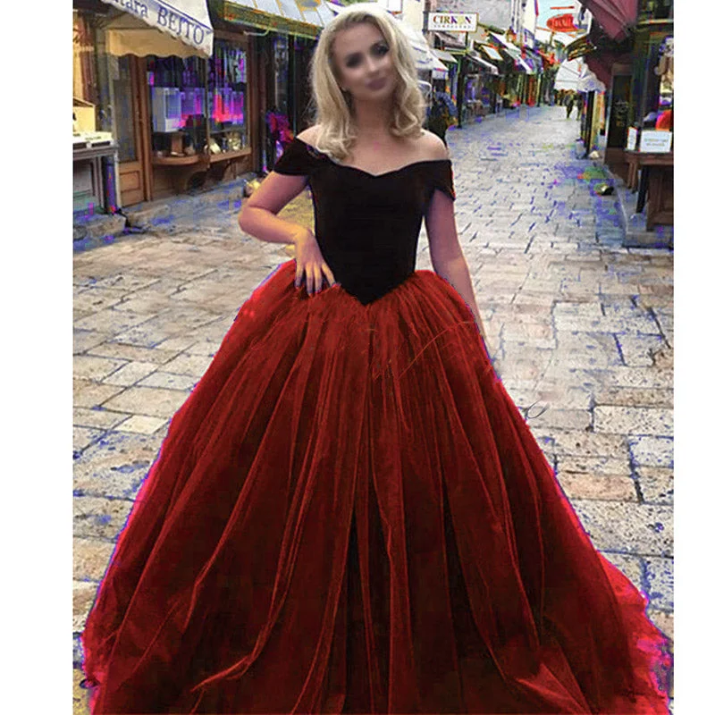 Festival Fashion LP3658 Off the Shoulder Velvet and Organza A Line Prom Dresses Girls Party Gown  Vestido De festa Pageant Gown