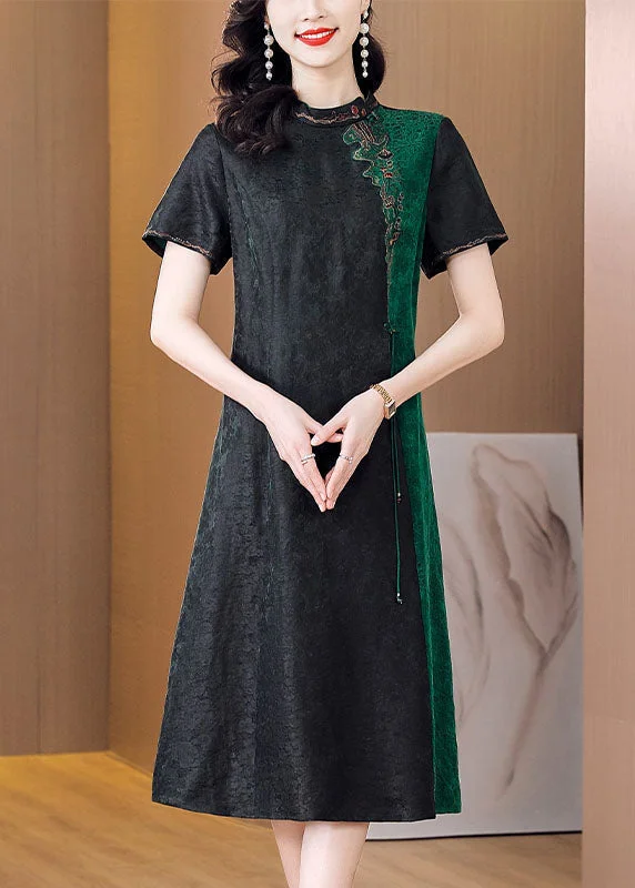 Women's Clothing Sale Online Organic Black Tasseled Embroideried Patchwork Silk Dress Summer