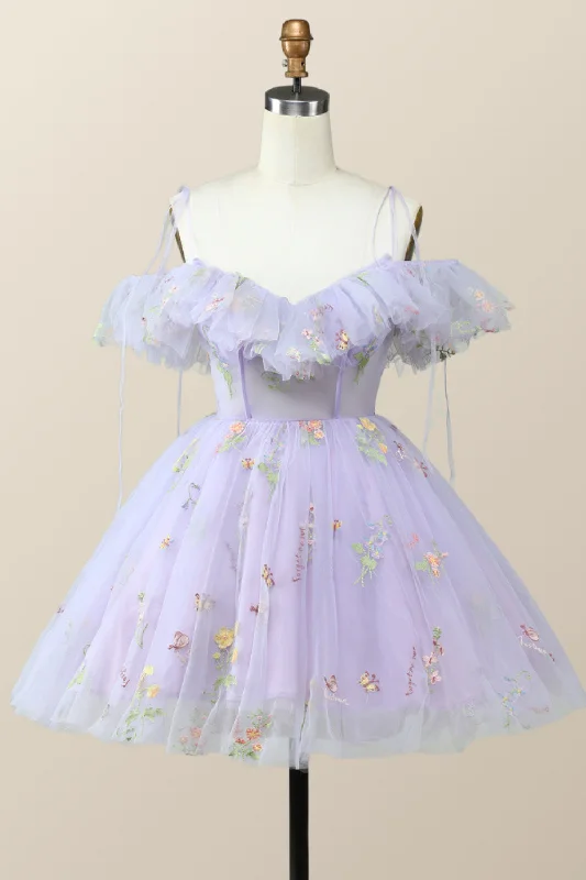 Versatile Outfits Straps Lavender Floral A-line Short Homecoming Dress