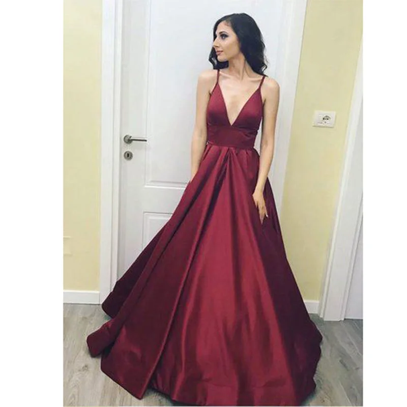 Exclusive Sale Siaoryne Burgundy Spaghetti Straps Long Prom Dresses,Girls formal gown