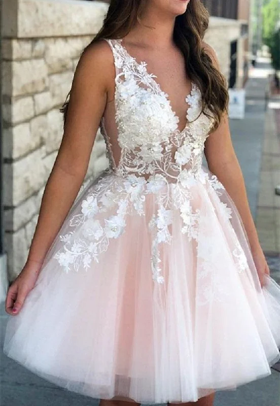 Luxe Women's Fashion Women Lace Prom Dresses Short Cocktail Gowns Girls Appliques Homecoming Dresses Short Graduation Dress YHD035