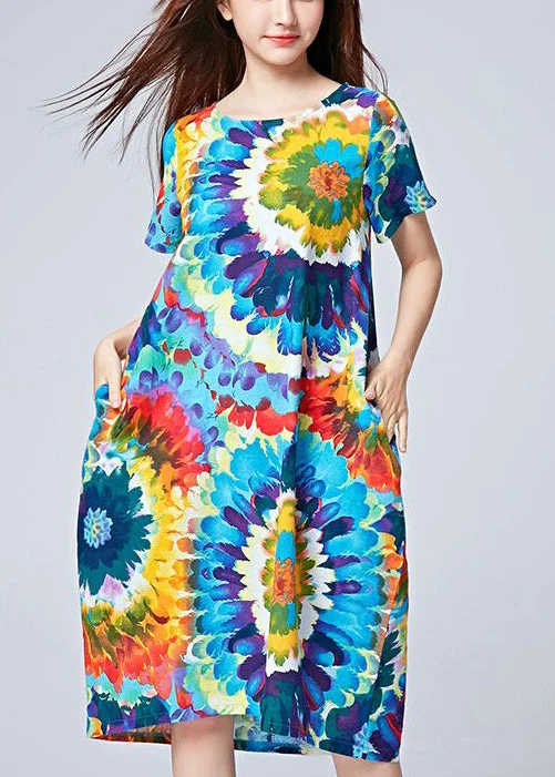 Exclusive Markdowns For A Short Time Unique Blue Oversized Print Cotton Beach Dresses Summer