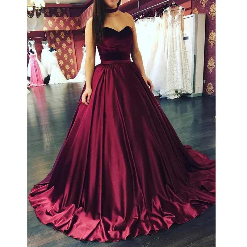 Boutique Dress Online Burgundy Ball Gown Prom Dresses Sweetheart Girls Graduation Dresses Evening Masquerade Gown