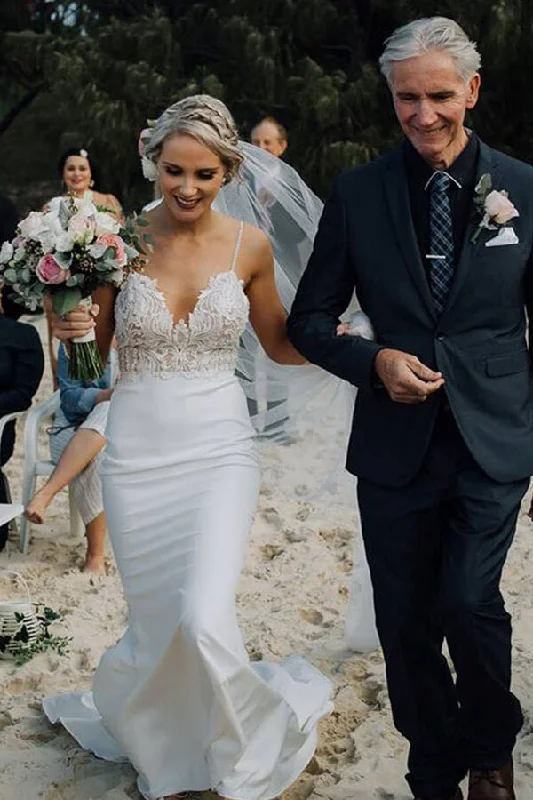 Online Boutique Clothing Roycebridal Lace Mermaid Backless Spaghetti Straps Wedding Dresses, Bridal Gown, MW666