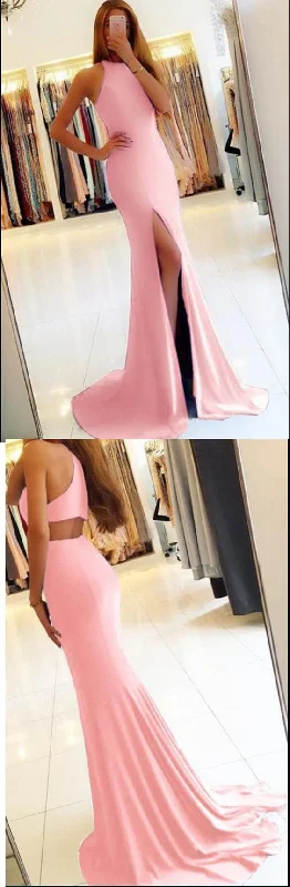 Trendy Online Boutiques New Fitted Evening Dress Girls Pink Prom Ball Dress Formal Gown with Sexy Slit     cg19399