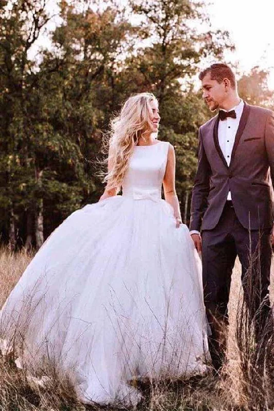 Clothing Woman Roycebridal Ivory Tulle A-line Modest Backless Wedding Dresses, Simple Wedding Gown, MW861