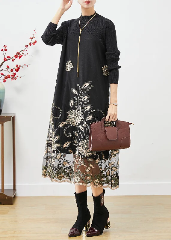 Flash Sale On Trendy Outfits – Don't Miss Out Khaki Patchwork Knit Holiday Dresses Embroideried Fall