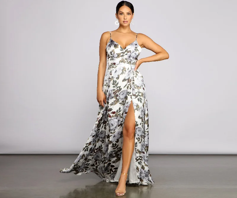City Fashion Tatiana Formal Floral Charming High Slit A-Line Dress