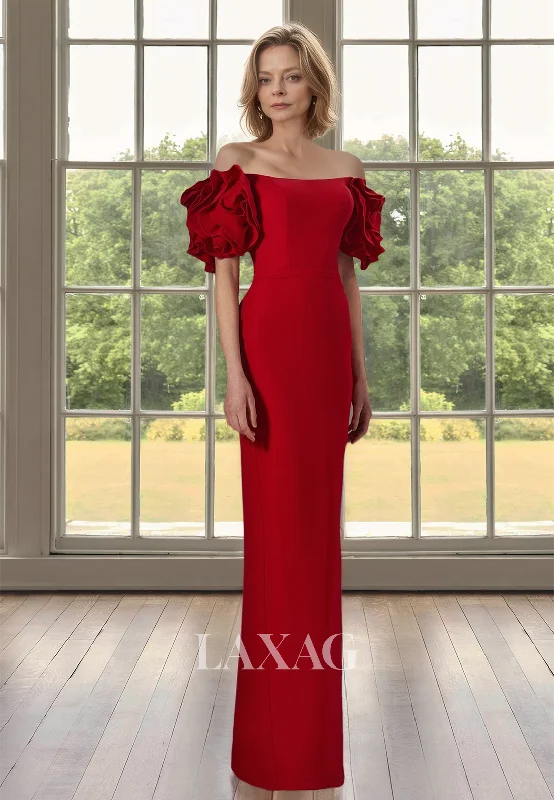 Online Boutiques Clothing Tube Top Off-Shoulder Mermaid Mother of the Bride Dress Floral Embossed Short-Sleeves Floor Length Cocktail Gowns