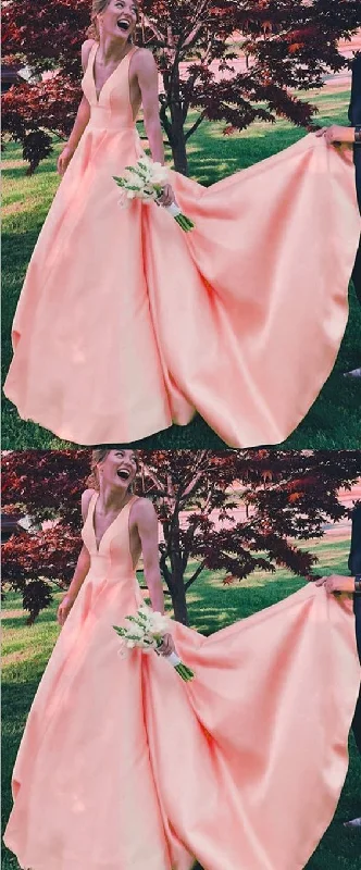 Elegant Women’s Clothing Online Elegant Pink V Neck Party Gown Senior Girls Prom Long Dresses   cg17237