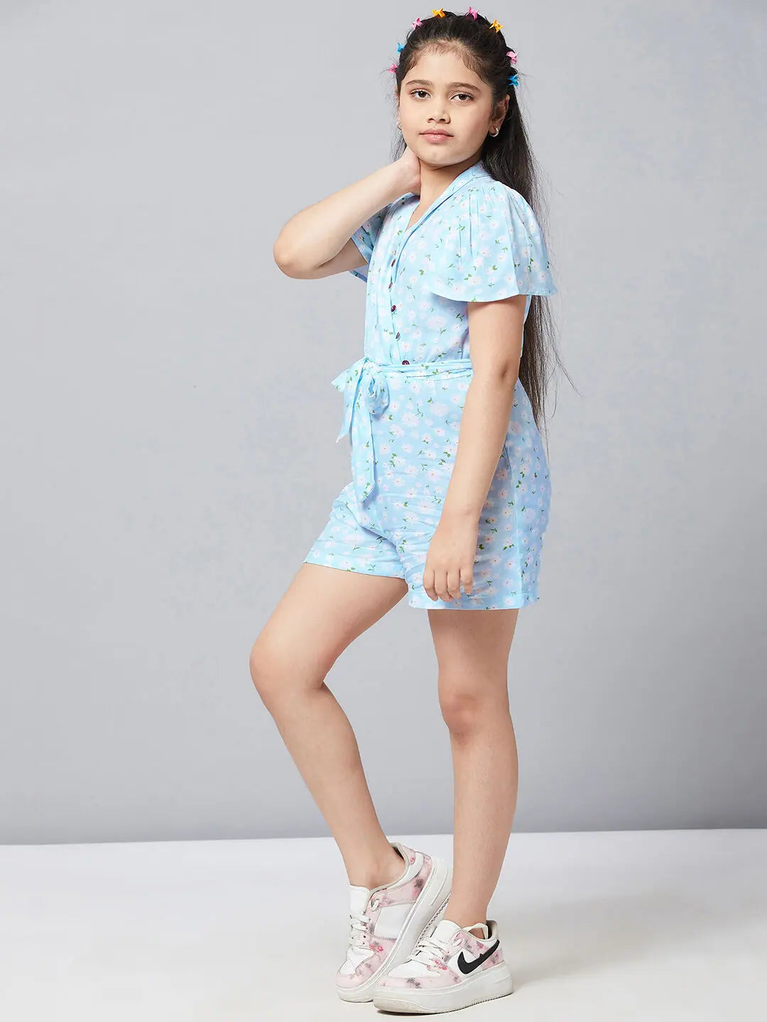 Chic Styles Girl's Expensive Printed Jumpsuit Blue
