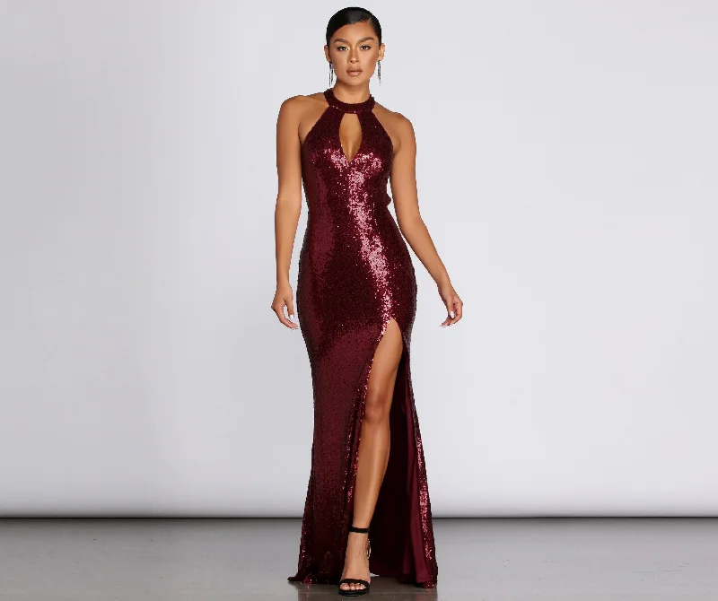 Contemporary Chic Promotions Jena Formal Sequin Charming High Slit Dress