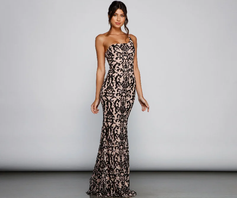 Women's Trendy Clothing Jasmine One-Shoulder Stylish Sequin Mermaid Dress