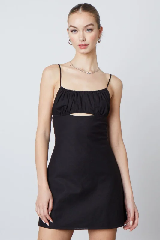 Clearance Sale, All Cheap Black Cutout Linen Dress
