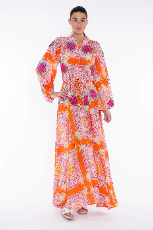 Seasonal Sale Nea Maxi Dress - Orange Grecia Tile