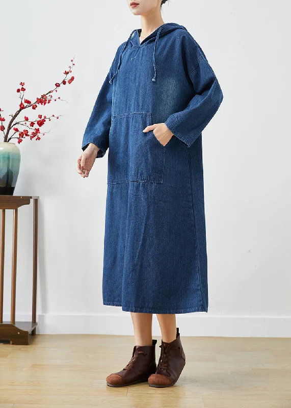 The Best Women's Fashion Sale Of The Season Casual Navy Oversized Hooded Denim Vacation Dresses Fall