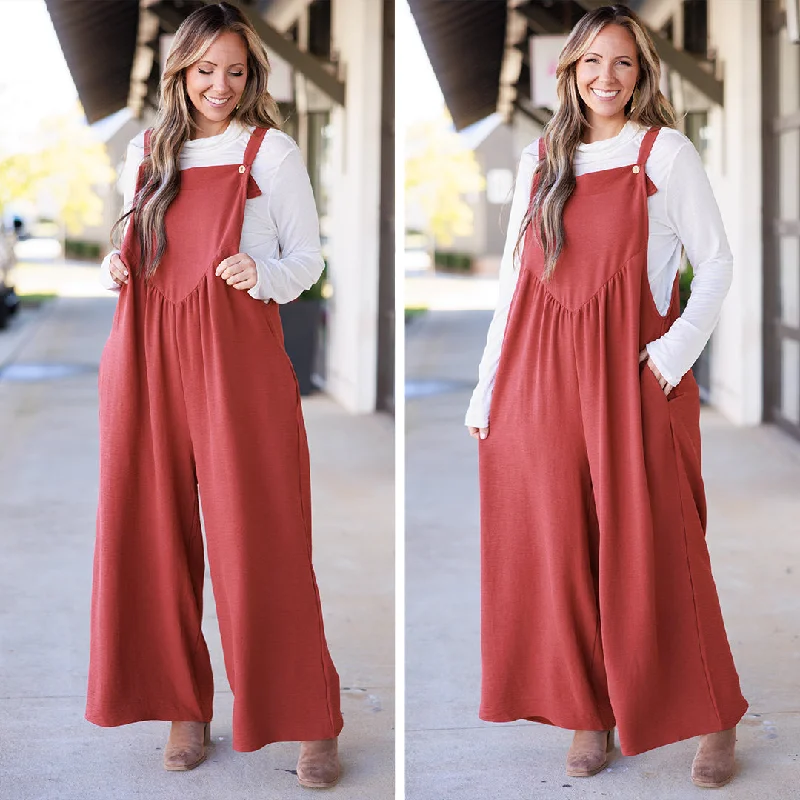 Women Clothes Got To Laugh Jumpsuit, Rust