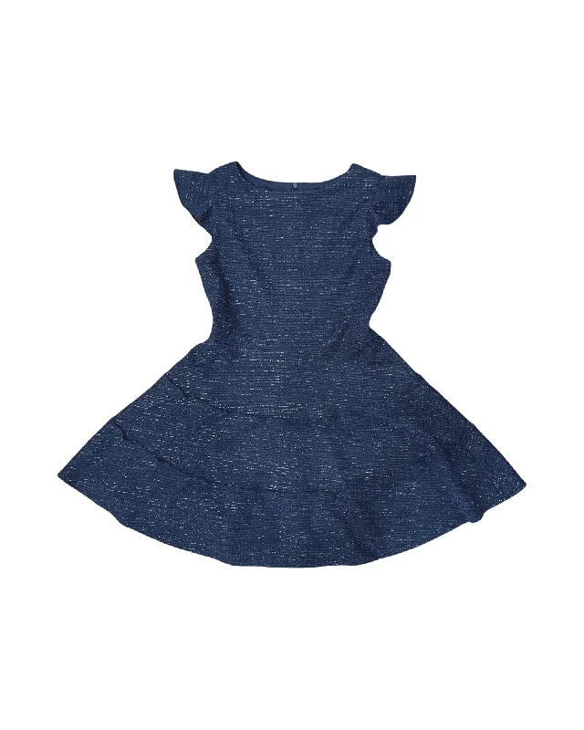 Comfortable Casual Wear Navy Boucle Ruffle Tiered Dress