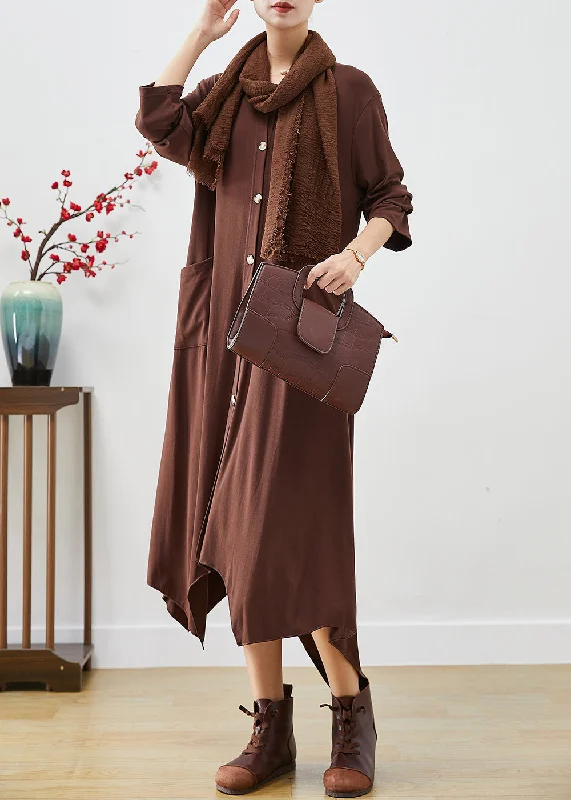 Women's Trendy Attire Fashion Chocolate Asymmetrical Oversized Cotton Dresses Fall