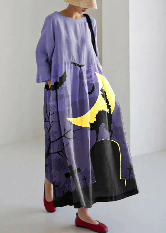 Latest Trends Purple Cotton Dresses Pockets Patchwork Spring