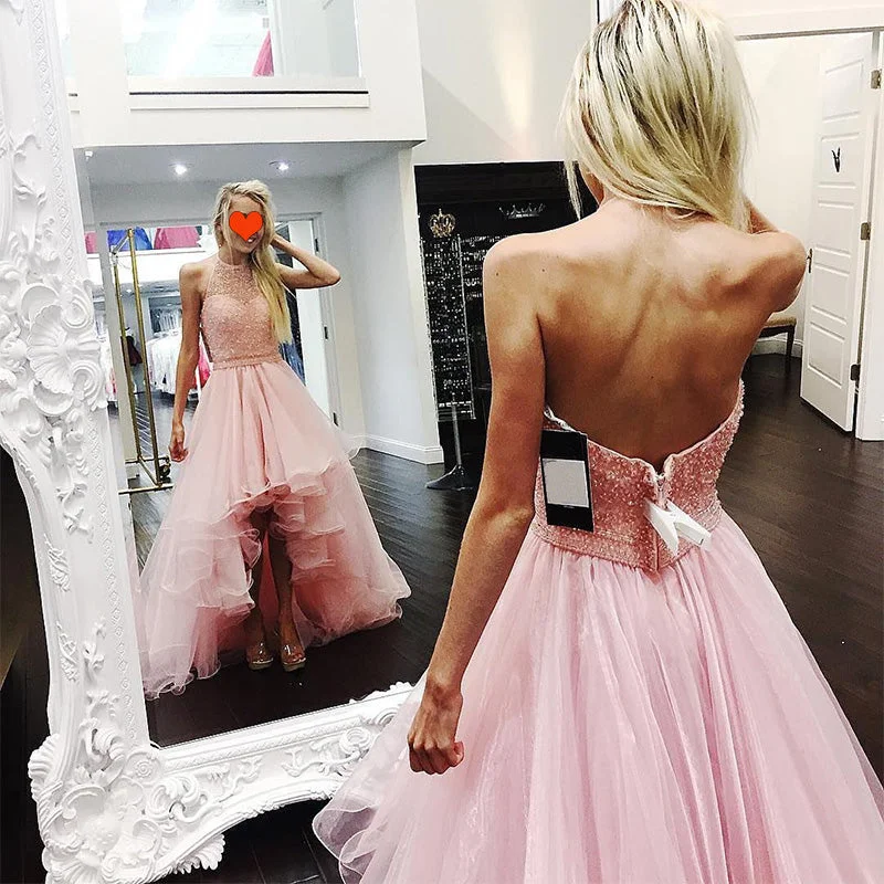 Best Online Clothing Boutiques Gorgeous Pink High Low Prom Dress Beaded Front Short Long Back Girls Graduation Long Dress