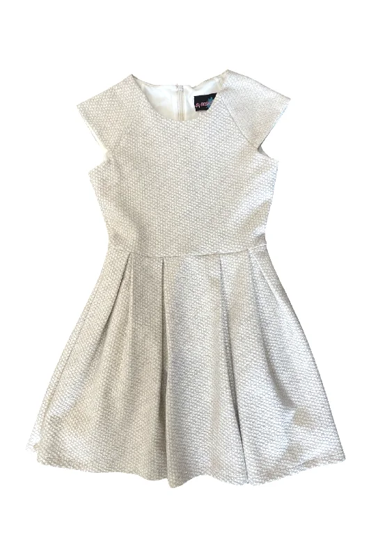 Affordable Women's Fashion Ivory Silver Pleated Dress