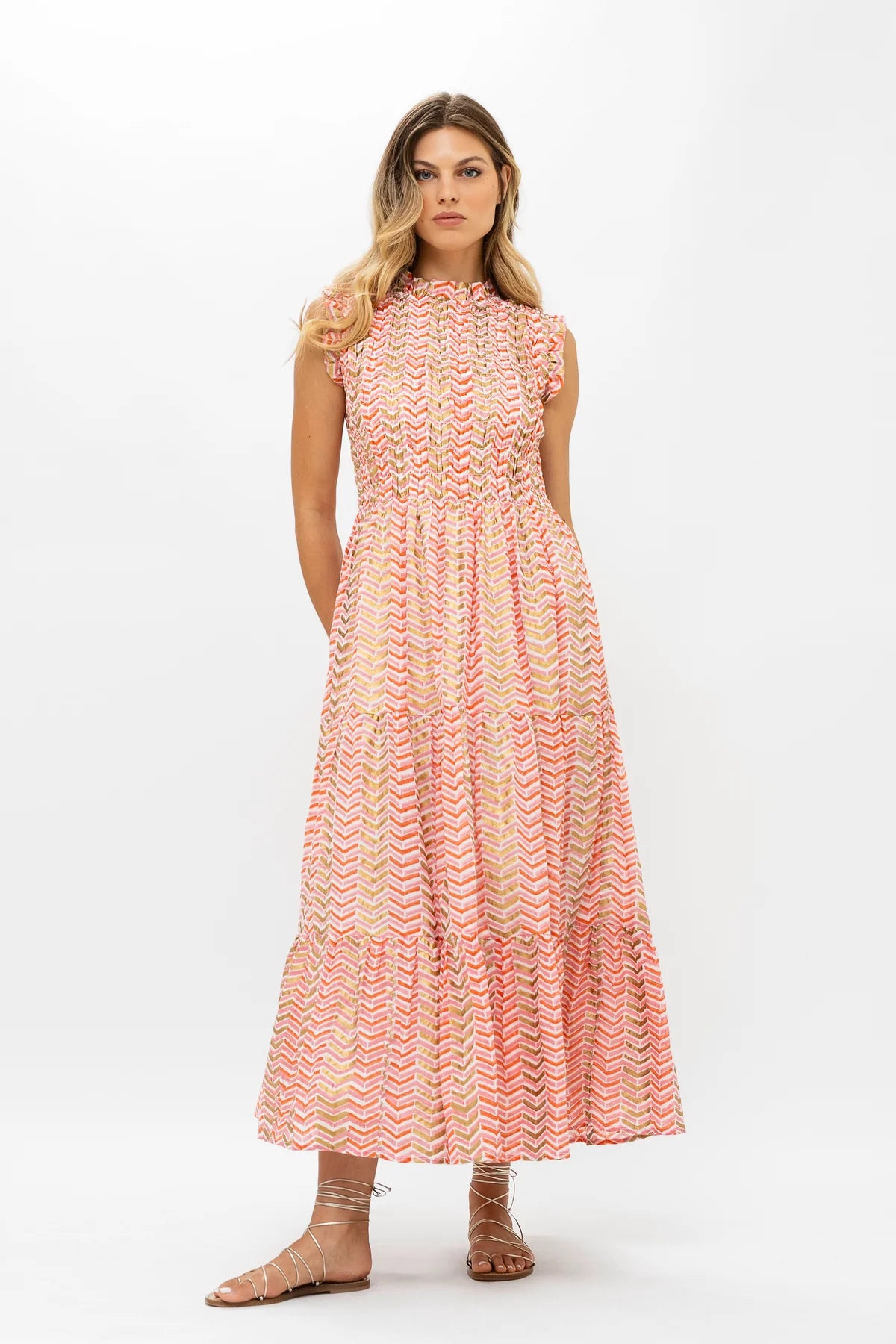 Earthy Tones Sleeveless Smocked Maxi Dress - Sonoma Orange