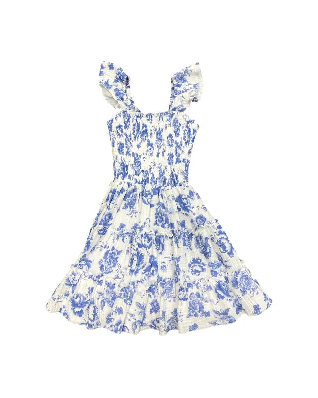 Best-Selling Outfits Now At Exclusive Promotional Prices Blue Toile Smocked Body Ruffle Tiered Dress