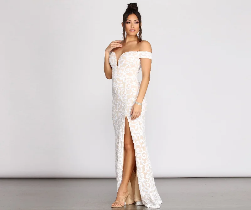 Women's Outerwear Attire Marzia Scroll Sequin Charming Mesh Mermaid Dress