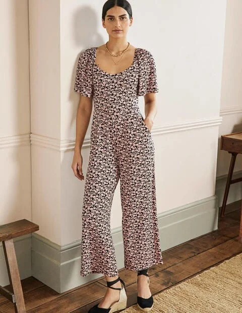 Colorful Clothing Flutter Sleeve Jersey Jumpsuit