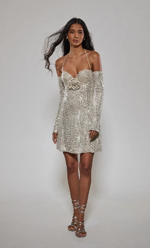 Trend Leading Collection Champagne Sequin Corsage Mini Dress