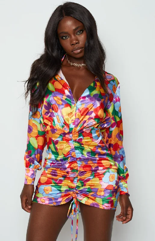 Best Sellers Lover Satin Shirt Dress Multi Floral
