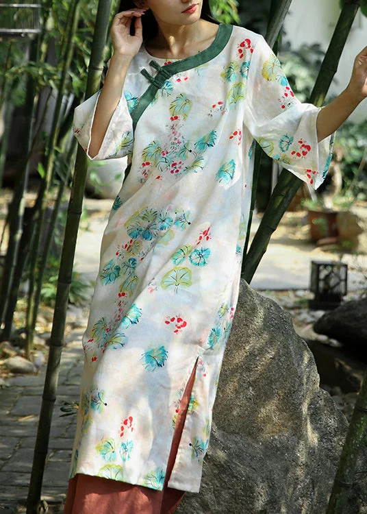 Seasonal Wardrobe Refresh – Shop Stylish Looks For Less Beautiful Beige Print Side Open Patchwork Cotton Dresses Bracelet Sleeve