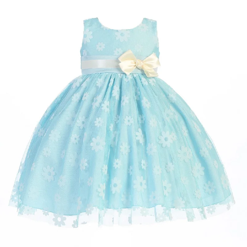 Early Bird Offer Big Girls Blue Bow Flocked Tulle Special Occasion Easter Dress 7-10