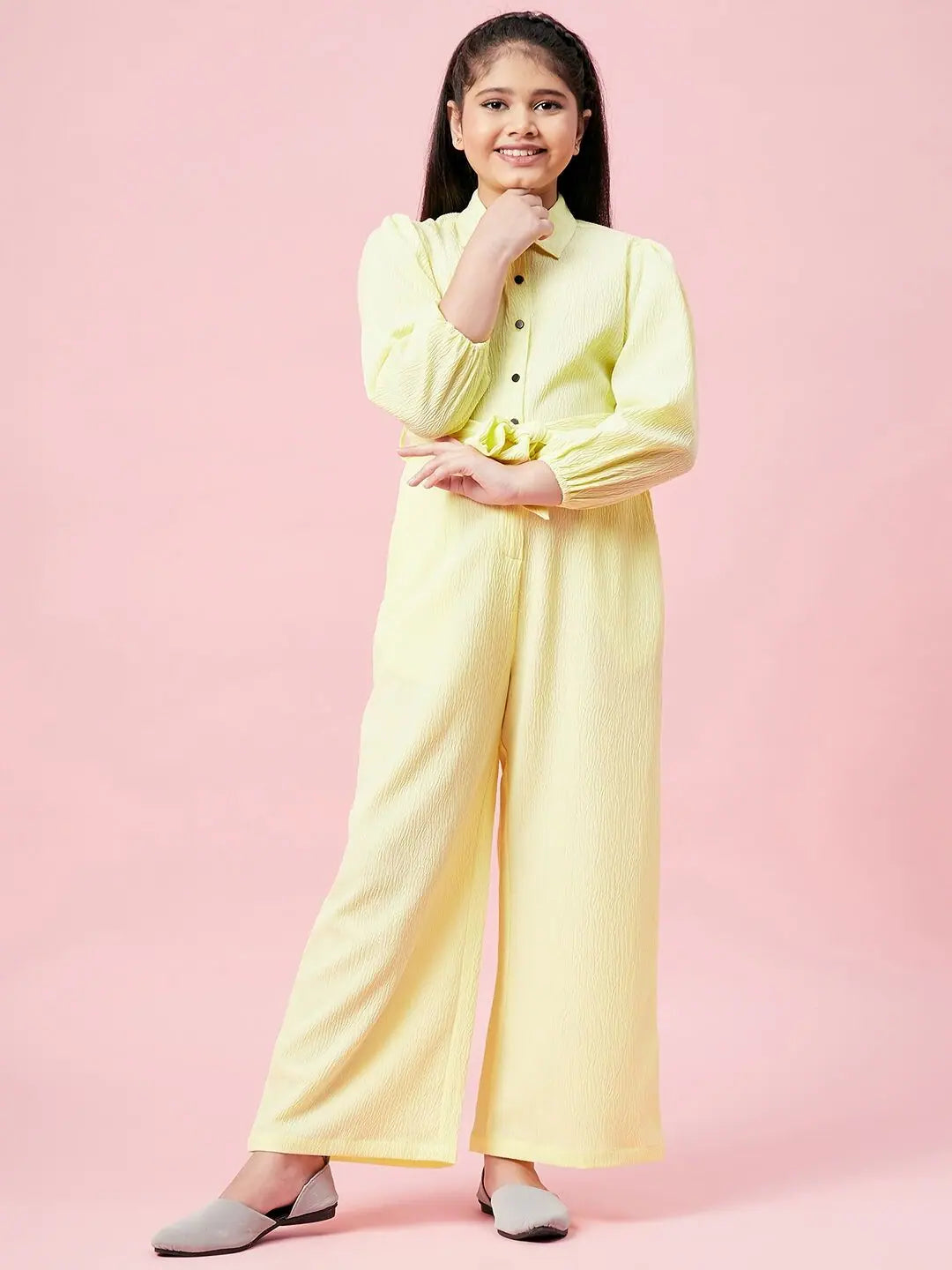 Stylish Looks Girl's Expensive Solid Jumpsuit Yellow