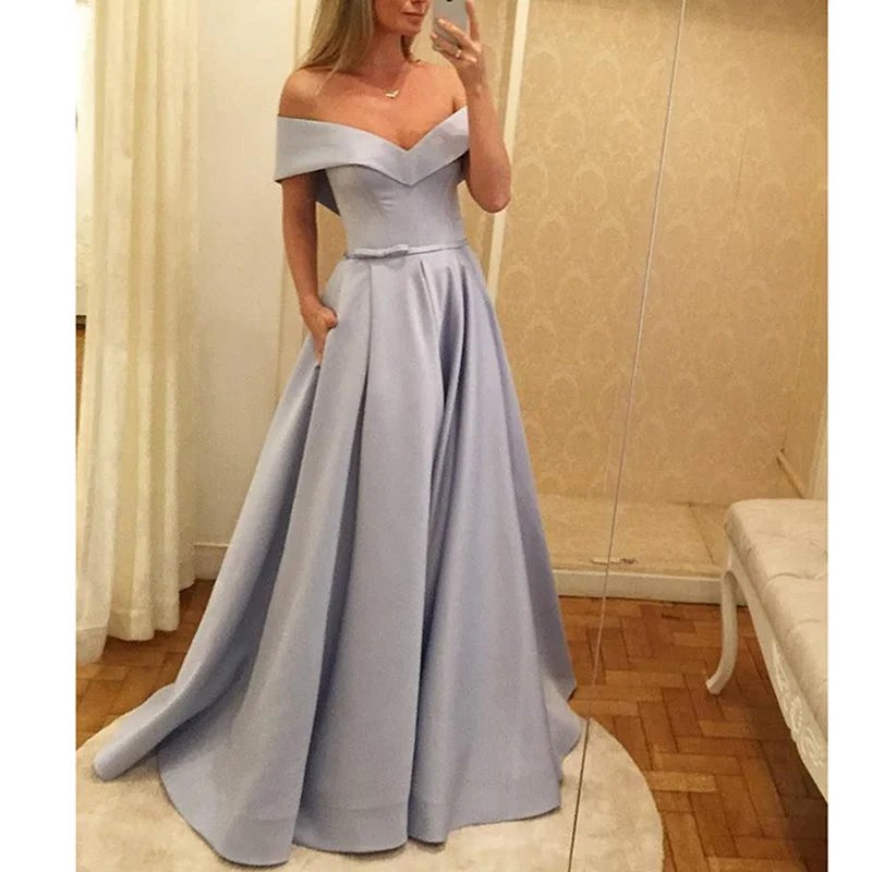 Fashion Deal Lavender Off the Shoulder A Line full Skirt Prom Dresses Formal Gowns for Girls