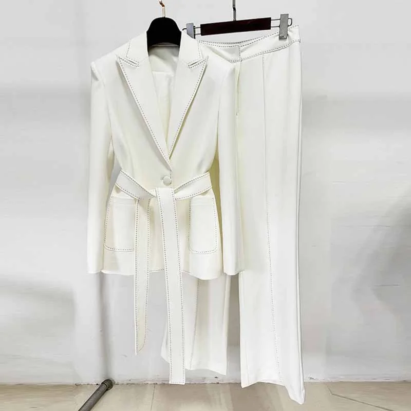 Budget-Friendly Fashion Women's Beaded Line Embellished Pantsuit Black Blazer Trousers Set