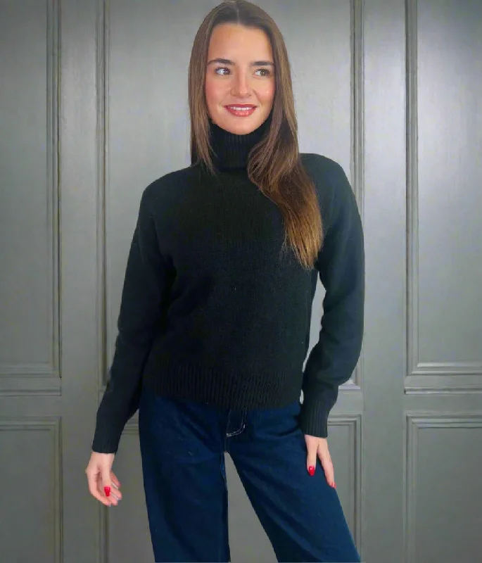 Chic Women’s Clothing Black Soft Funnel Neck Jumper