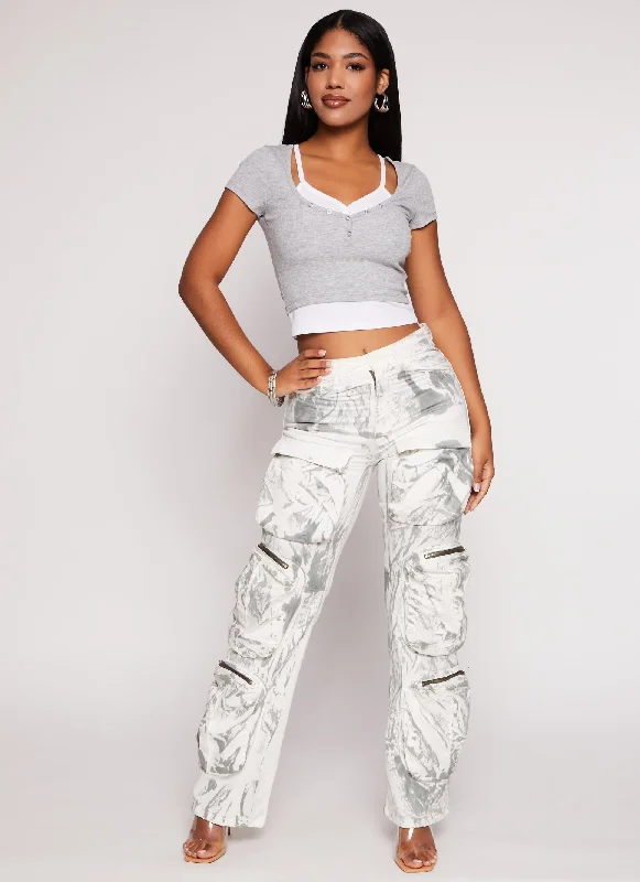 Trendy Casual Outfits Paint Splatter Zip Cargo Pants