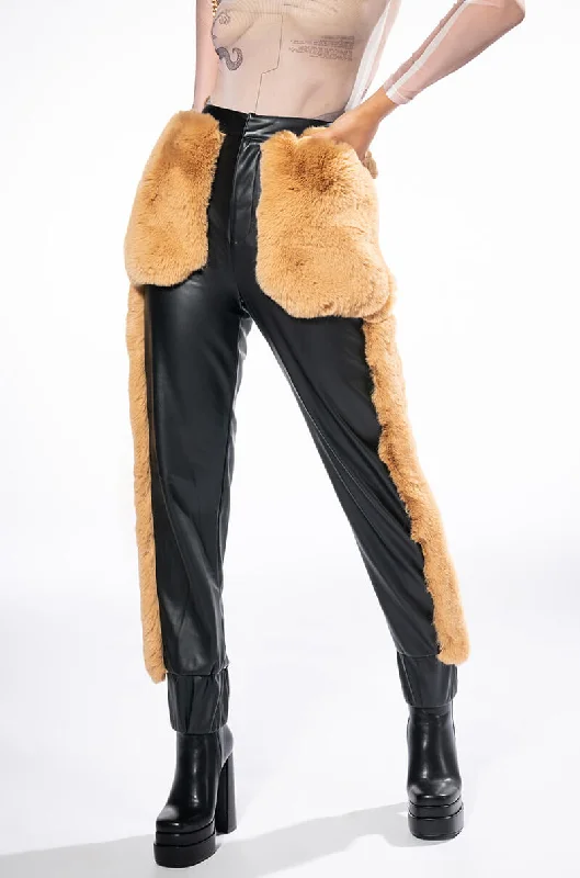 Trendy Women’s Apparel FASHION AND COZY FAUX LEATHER WITH FUR JOGGERS