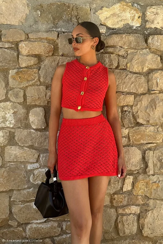 Limited Time Deal Lorenza Knit A-Line Mini Skirt - Pomegranate