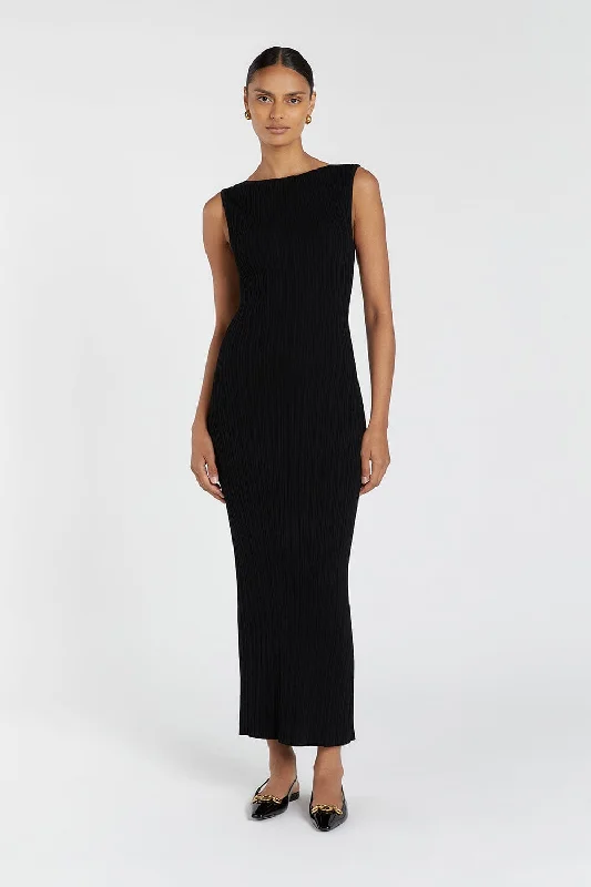 Trendy Urban Attire SIENNA BLACK KNIT MIDI DRESS