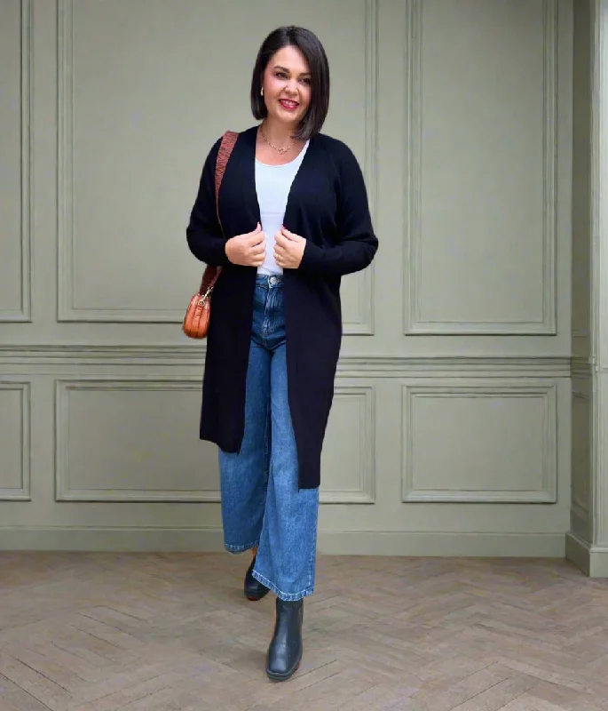 Get The Latest Trends Black Ribbed Longline Cardigan