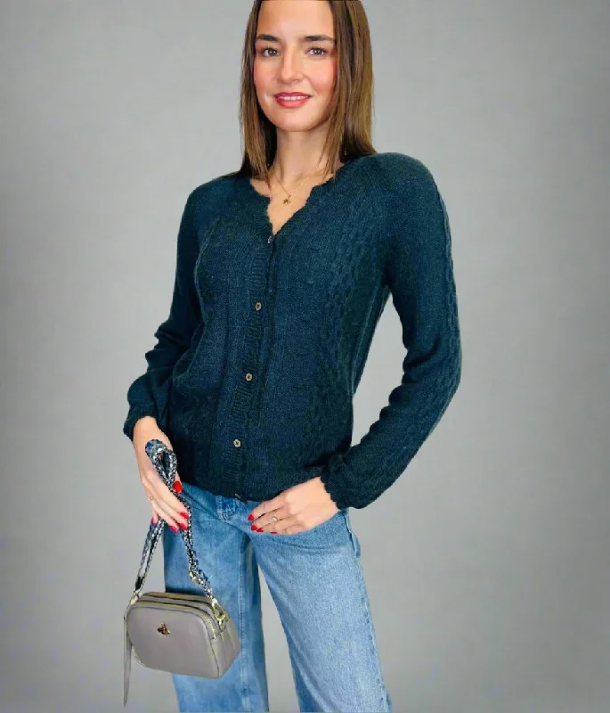 Stylish Basics Navy Bobble Trim Cardigan